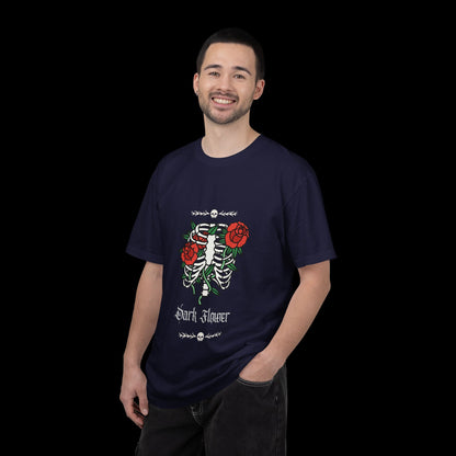 Dark Flower Ribcage Skeleton with Red Roses Graphic Tee